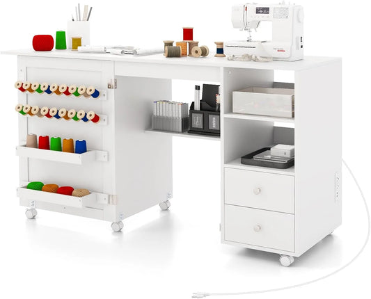 Nähmaschinenschrank, Nähmaschinentisch, Ladestation, Nähschrank, Nähtisch, elektrische Nähmaschine, Transportrollen, Wohnzimmergestaltung, COSTWAY