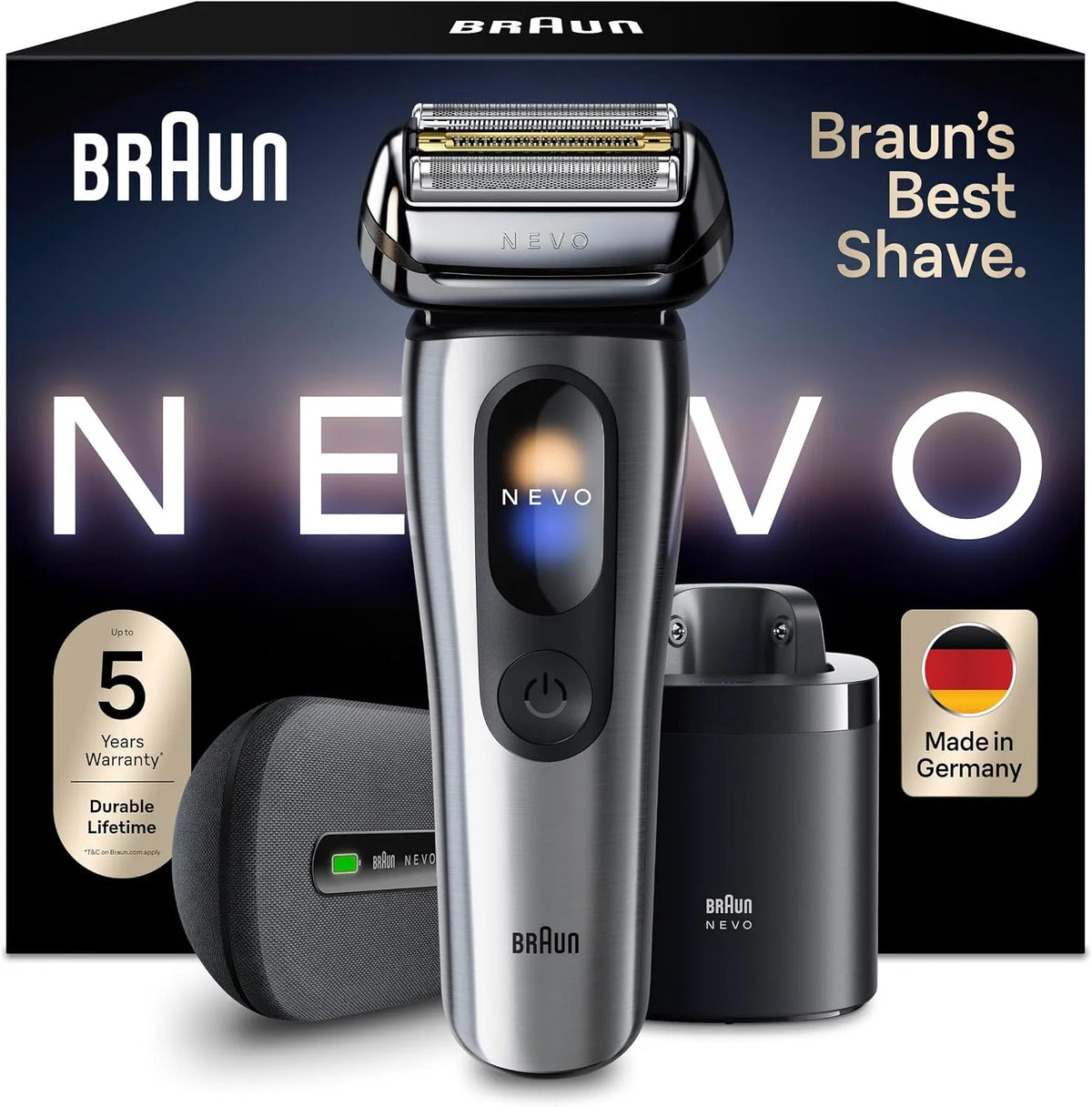 Braun NEVO17005C Rasierer, Touch-Bedienung, Silber, für Eine Sanfte Rasur Ohne Kompromisse