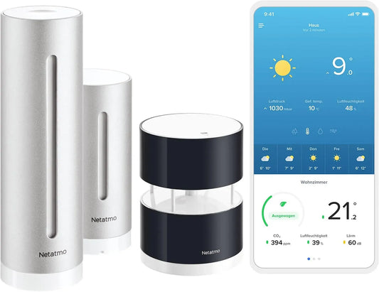NWA01-WW Wetterstation, Außensensor, Windmesser, Funkwetterstation, 16 cm, Wandmontage, WLAN, Schwarz, für Netatmo-Wetterstation