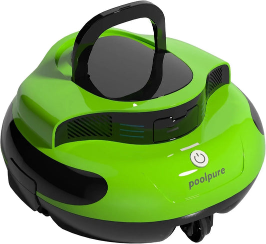 IPX8 Poolreiniger, Poolroboter, Poolsauger, Dual-Motor, Akku, Poolreinigungsroboter, 90 m, Transportrollen, kabellos, Grün, POOLPURE