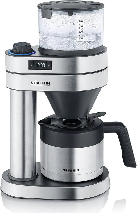 Severin KA 5763 Kaffeemaschine, 1 L, Timer, Edelstahl, Schwarz, ffeebereiter für bis zu 8 Tassen, ffeemaschine mit Timer