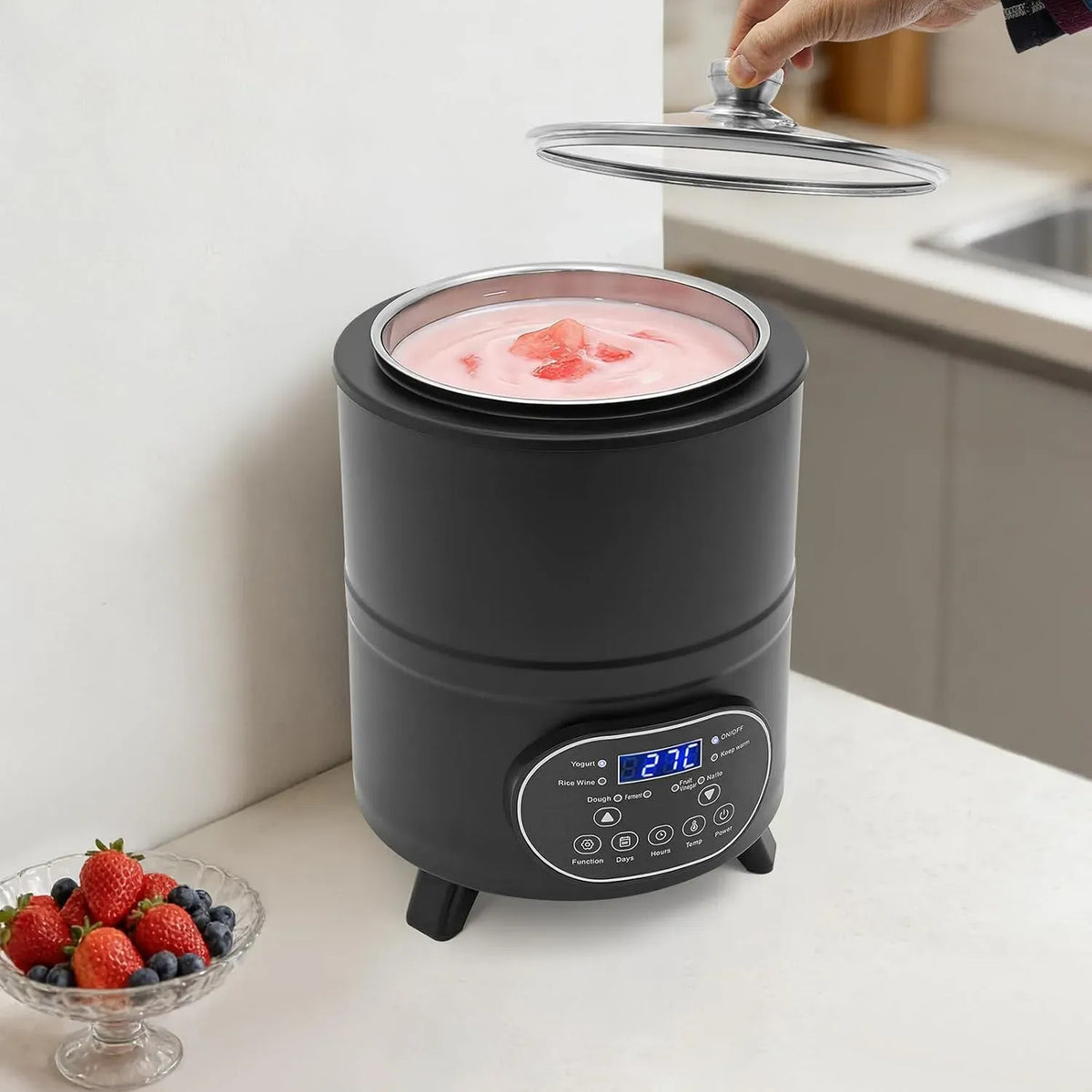 Frischkäsebereiter, Joghurtbereiter, Topf, 8 L, Touch-Bedienung, Edelstahl, Schwarz, für Joghurt