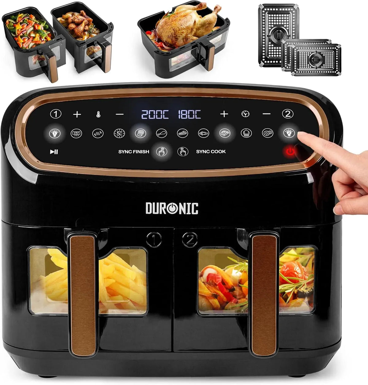 Heißluftfritteuse, Duronic AF34, elektrische Fritteuse ohne Öl, BG Air Fryer XXL Dual Zone Heißluftfritteuse für Familien