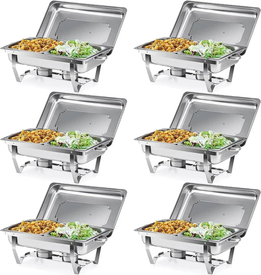 Chafing Dish Warmhaltebehälter, Warmhaltefunktion, Gastronomie, Edelstahl, 6 Set 1/2+1/2 GN-Behälter