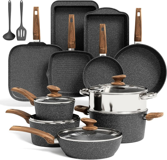 Kochgeschirr, Kitchen 17-teiliges, Antihaftbeschichtung, induktionsgeeignet, Schwarz, PFOA und PFOS frei