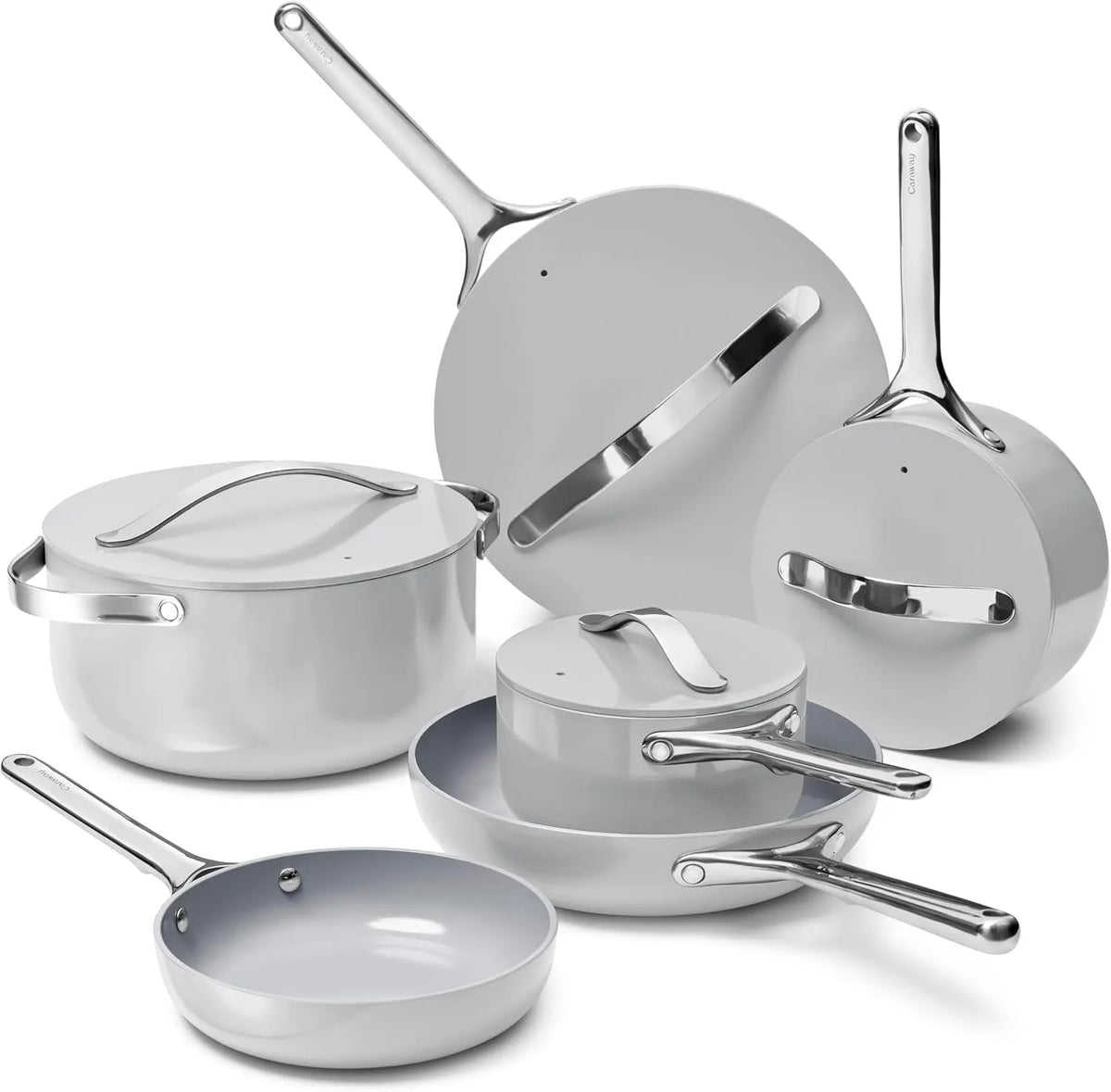 Kochgeschirr, Caraway 16-teilig, Antihaftbeschichtung, Grau, Deluxe Antihaft-Keramik-Kochgeschirr-Set, PFAS- und PFOA-frei