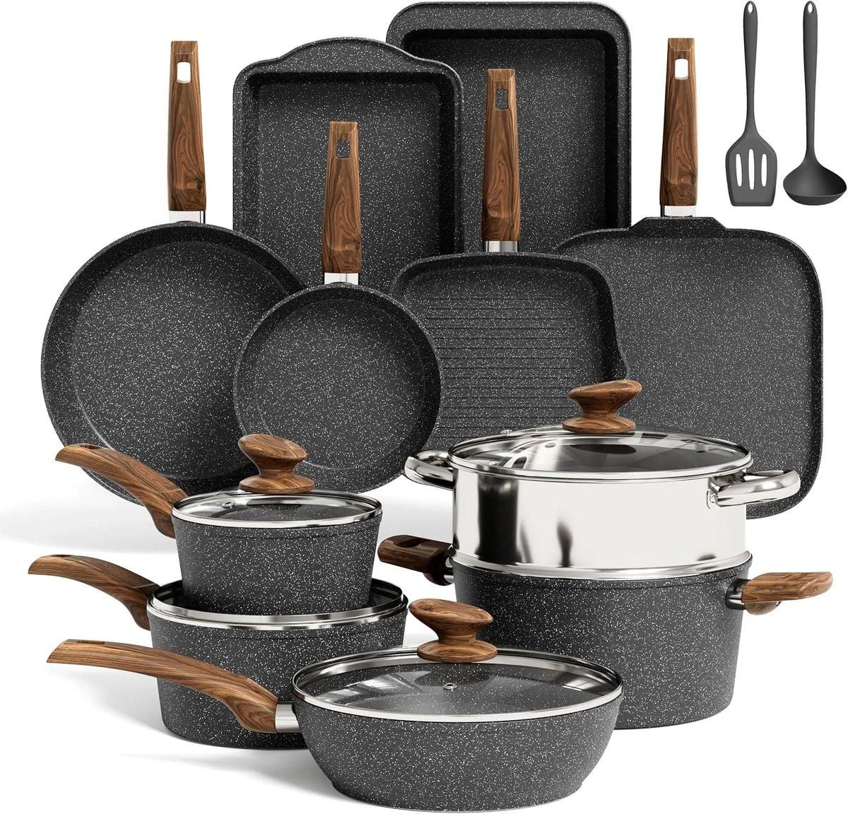 17-teiliges Topf, Antihaftbeschichtung, induktionsgeeignet, Wärmefunktion, Glas, für Induktion, Kitchen