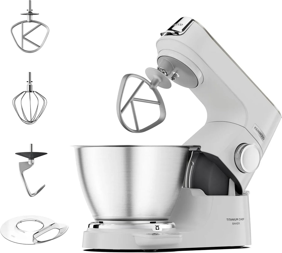 Kenwood 3-teiligem KVC65.001WH Küchenmaschine, 5 L, 1200 W, Gebäck, Edelstahl, Weiß, 5 l Edelstahlschüssel