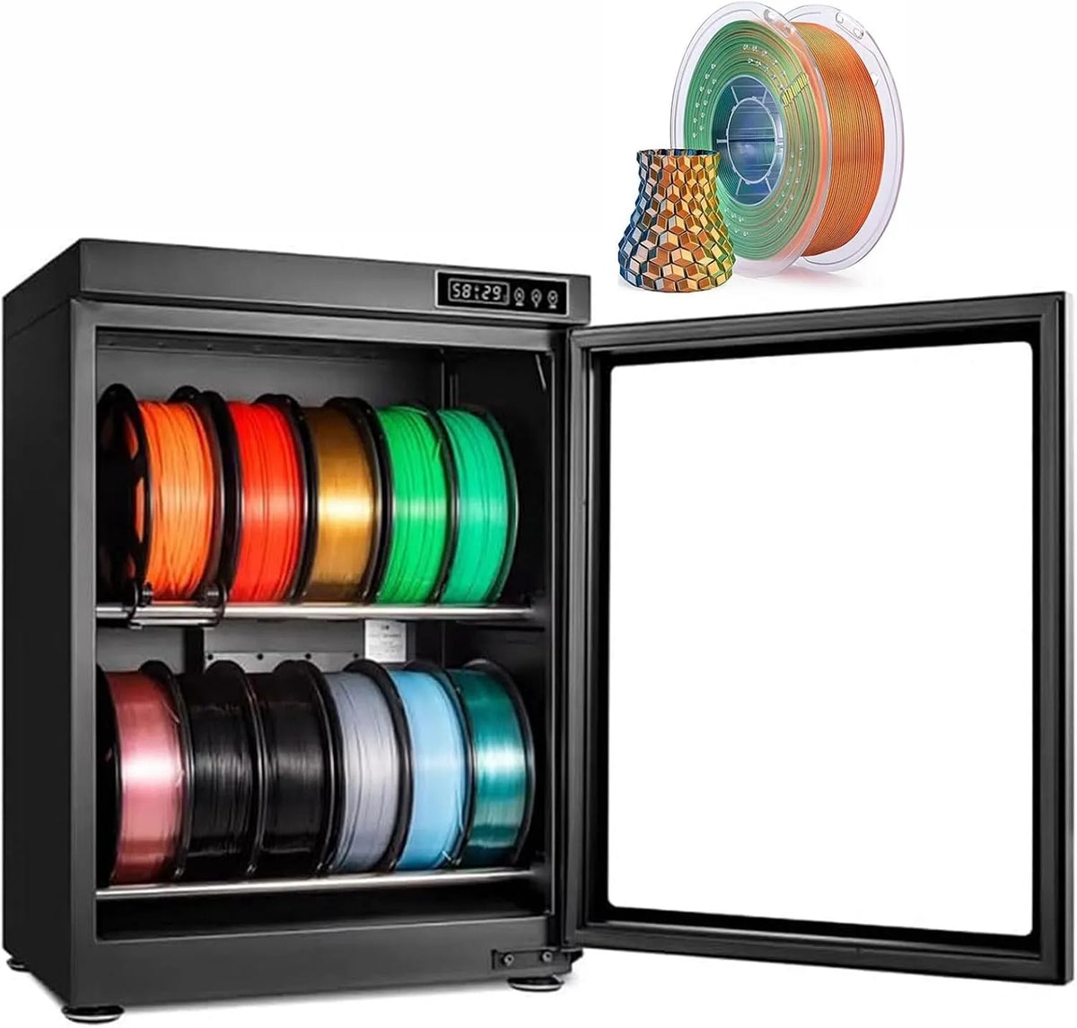 Luftentfeuchter, 70 L, Trockenschrank TPU 70L 3D-Druckfilament, Transportrollen, 3D-Optik, Fasst 10–12/15-18 Rollen Filament