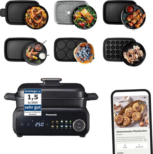 Panasonic NF-GM600 6-in-1 Elektro-Multikocher, Tischgrill, Plancha, elektrischer Multikocher, elektrischer Tischgrill, 1400 W, Dampf