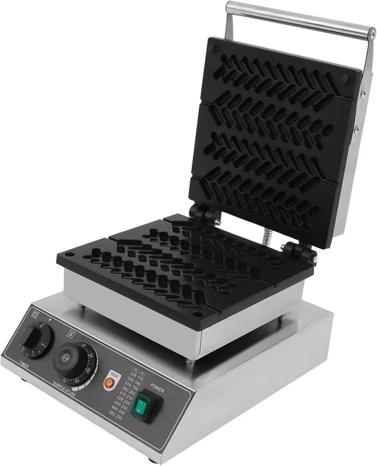 Edelstahl-Waffelmaschine, Antihaft-Waffelmaker, Waffeleisen, Waffelautomat, 220 V, 1,7 kW, Timer, Antihaftbeschichtung, 2 Temperaturzonen