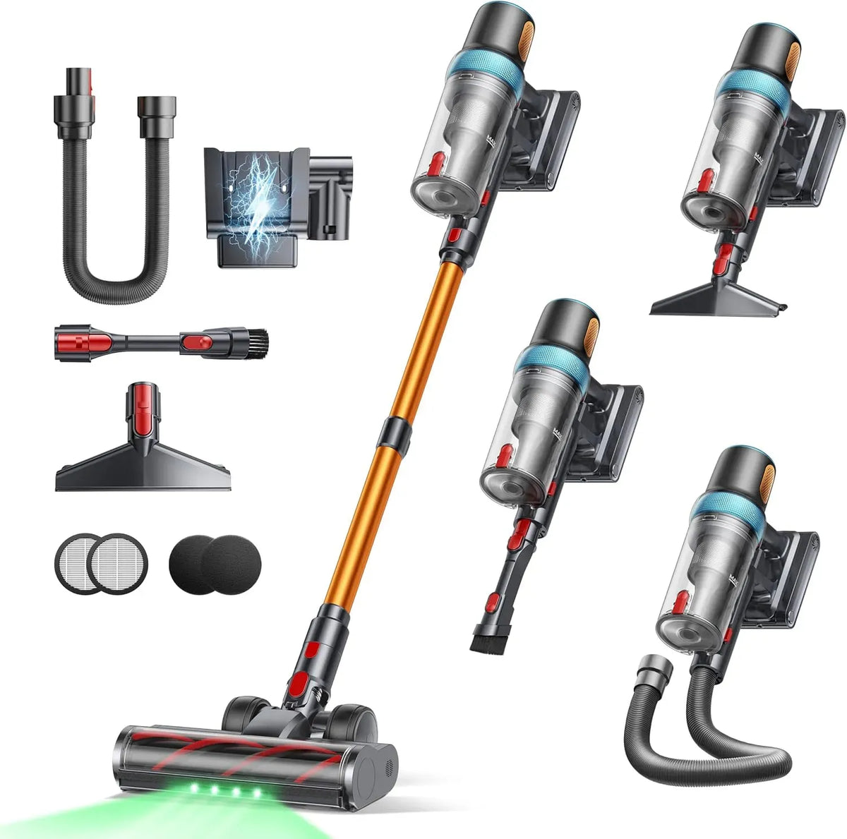 Staubsauger, 650 W, Akku 55KPA/650W/70Min, elektrisches Staubsauggerät, Selbststehender Staubsauger Kabellos mit 1M Ausziehbarer Schlauch