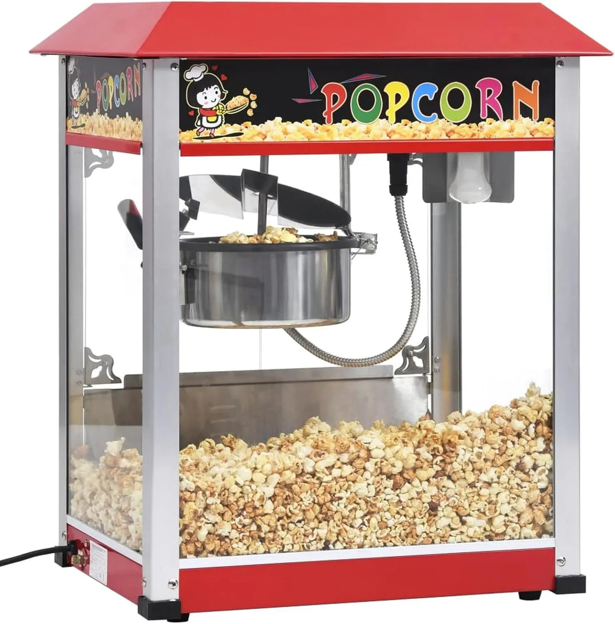 Popcornmaschine, 54,5x40,5x68 cm, 2,7 L, 1400 W, gewerblich, Gastronomie, Antihaftbeschichtung, Edelstahl, Rot, Homgoday