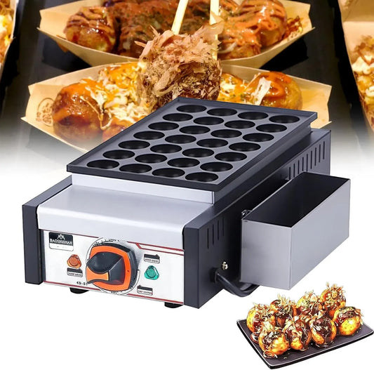 Grillpfanne, 28 L, Antihaftbeschichtung, 2 Temperaturzonen, Takoyaki-Maker mit 28 Löchern