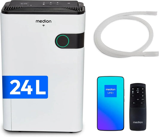 Luftentfeuchter, 43 dB, MEDION DH30S 24Liter/24h, Transportrollen, Timer, leise, 40m², bis zu 150m³