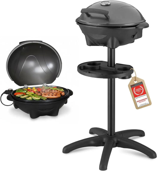 Elektro-Kugelgrill, Elektrogrill, Thermometer, Tischgrill, Standgrill, elektrischer Tischgrill, 2400 W, für Balkon & Terrasse mit Deckel & Ablage