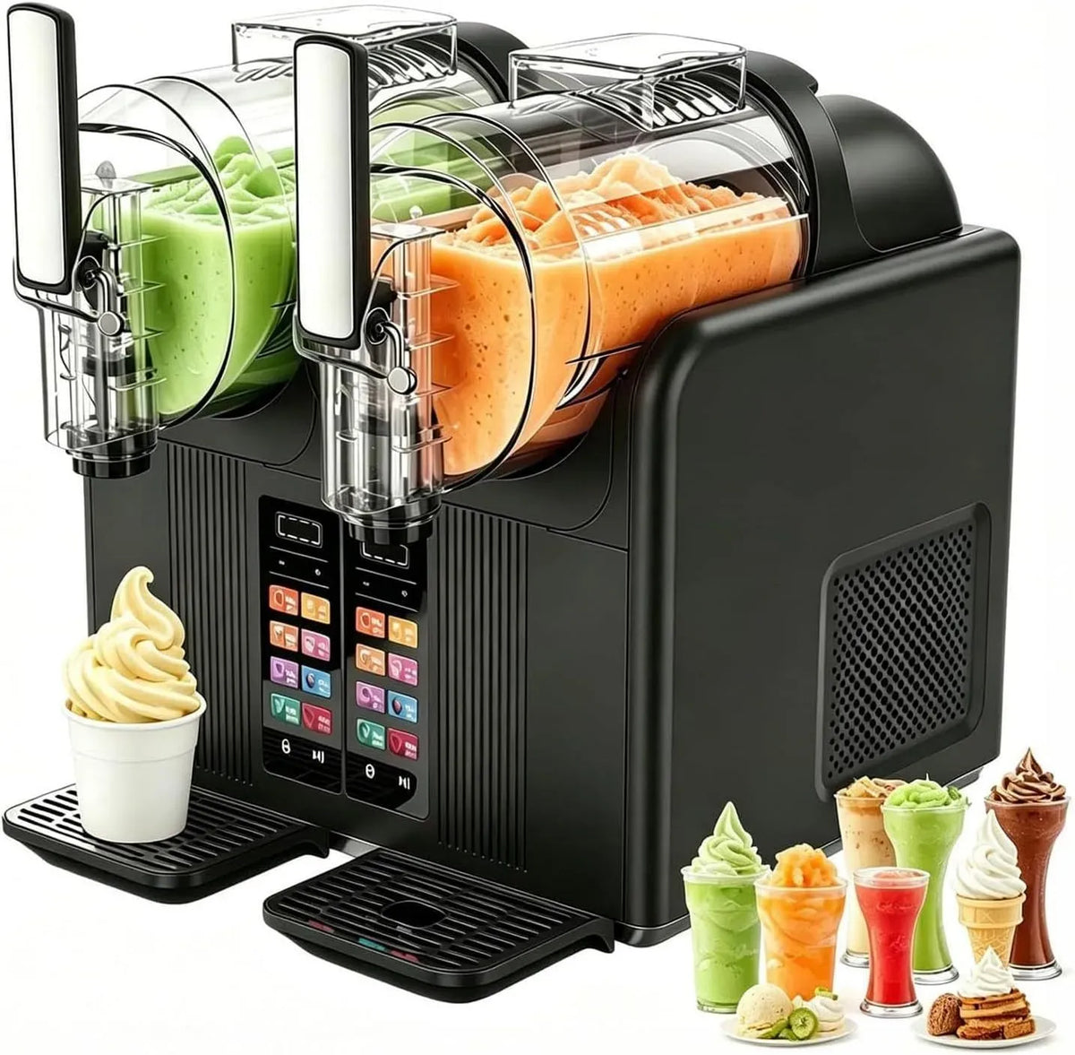 7-in-1-Maschine Slush-EIS-Maschine, Slush-Eisbereiter, 430 W, Schwarz, für Softeis und Slush-EIS zur schnellen Kühlung von Cock