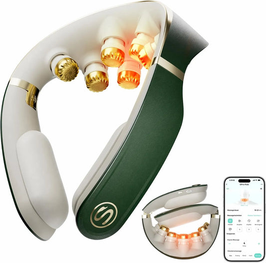 Nackenmassagegerät, Reise-Massagegerät, Massageapparat für Nacken und Rücken, kabellos, Grün, für Büro, SKG