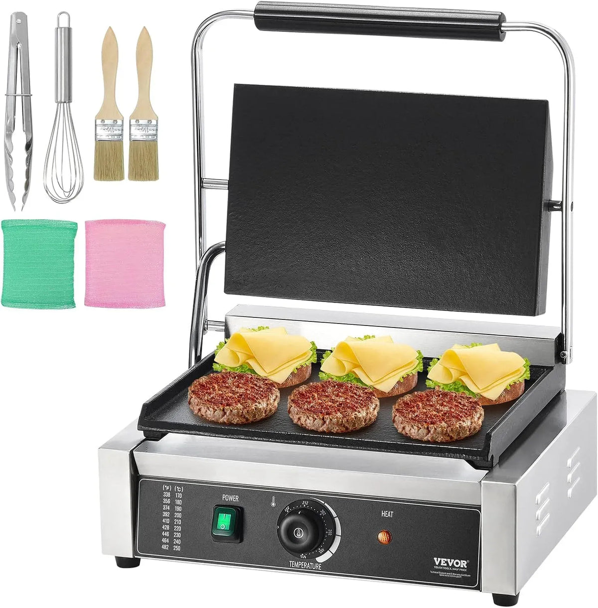 VEVOR Sandwich-Panini-Maker, Sandwich-Pressgrill, Panini-Grill, Kontaktgrill und Paninigrill, 36 x 23 cm, 2200 W, gewerblich, 2 Temperaturzonen
