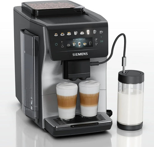 Siemens EQ600 TP605EM3 Kaffeevollautomat, Edelstahl, entnehmbare Brüheinheit, XL-Getränke und Kannenfunktion, Inox/Edelstahl, Keramikmahlwerk