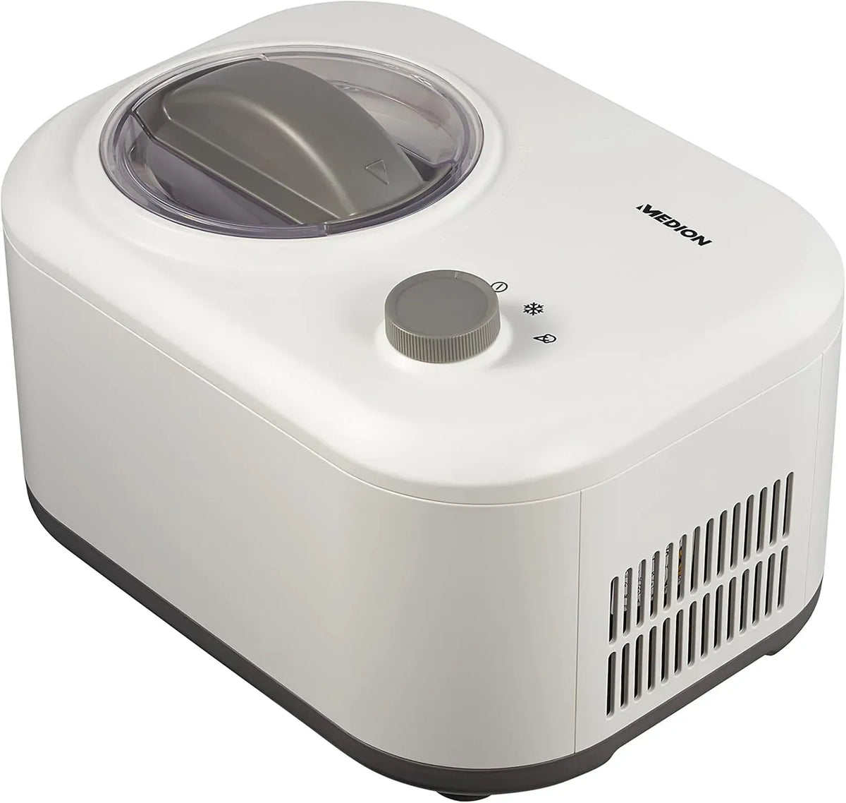 MD 10169 Eiscremebereiter, Eismaschine, Behälter, Speiseeismaschine, 1 L, 100 W, aluminium, MEDION