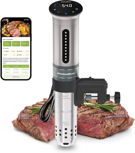 IPX7 Präzisionskocher, Garer, 1100 W, 40 bis 90 °C, IP65, Touch-Bedienung, WLAN, App, leise