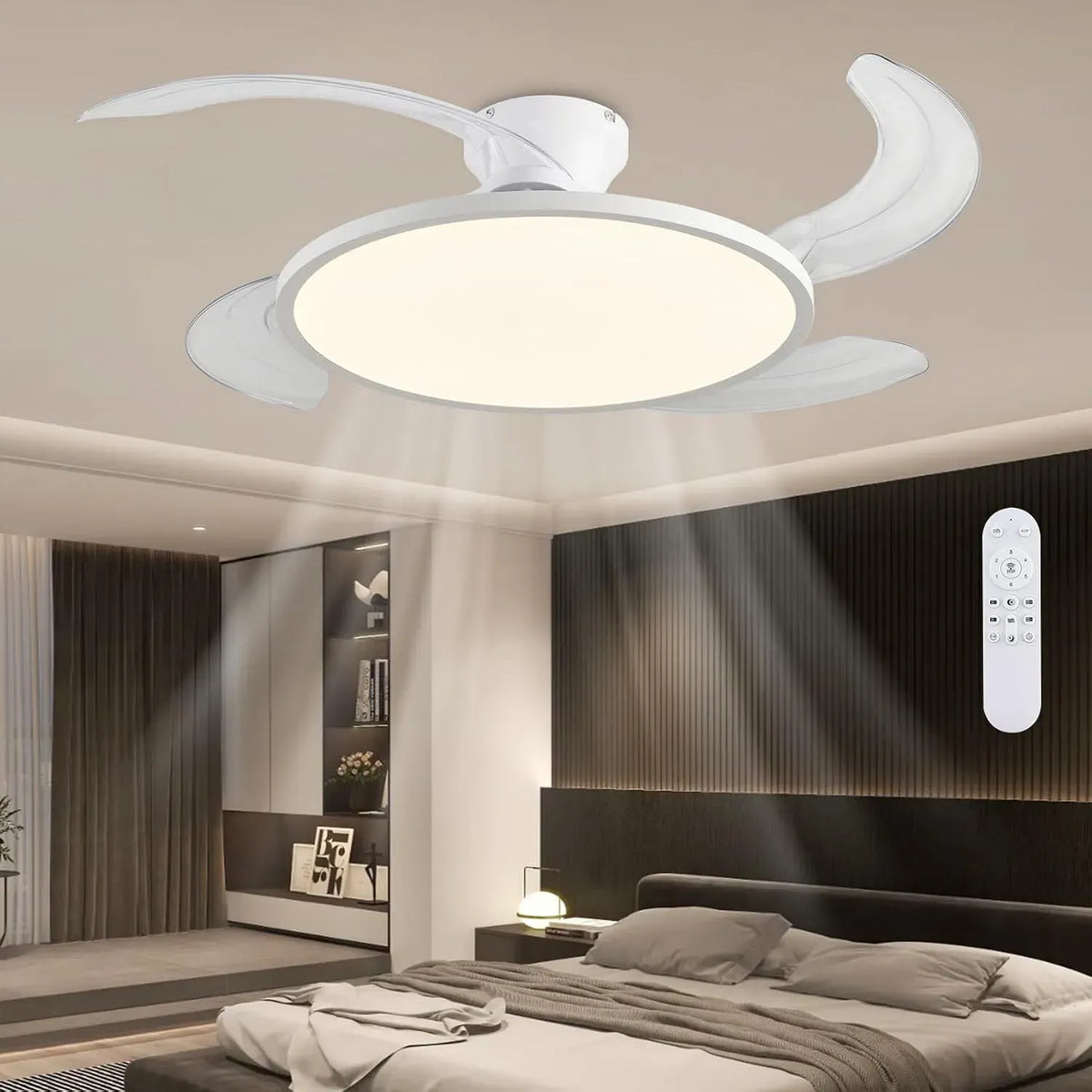 Ventilator, 42 Zoll, AHAWILL, Vollspektrum Dimmbar Modern Fandelier für, Einziehbare Flügel
