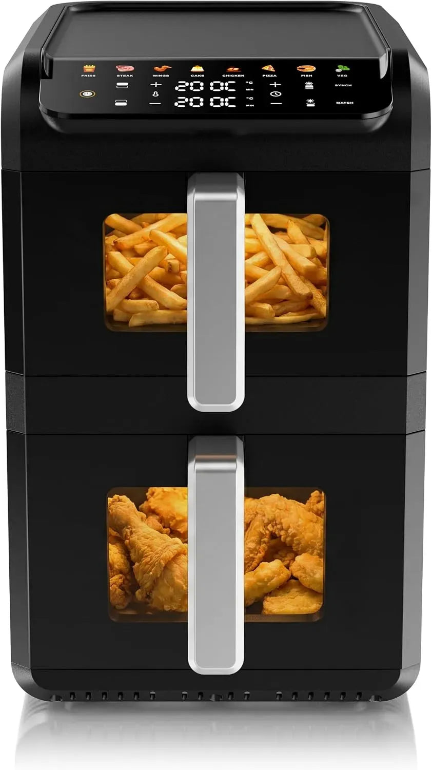 Heißluftfritteuse, 10 L, 2700 W, LED-Display, 2 Kammern, bis 200°C