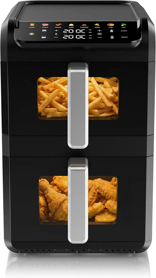 Heißluftfritteuse, 10 L, 2700 W, LED-Display, 2 Kammern, bis 200°C