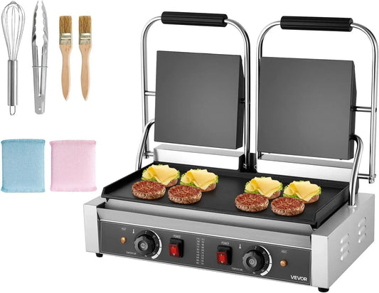 VEVOR Sandwichmaker, Kontaktgrill, Elektrogrill, Presse, Kontaktgrill und Paninigrill, 48 x 23 cm, 3600 W, gewerblich, Edelstahl